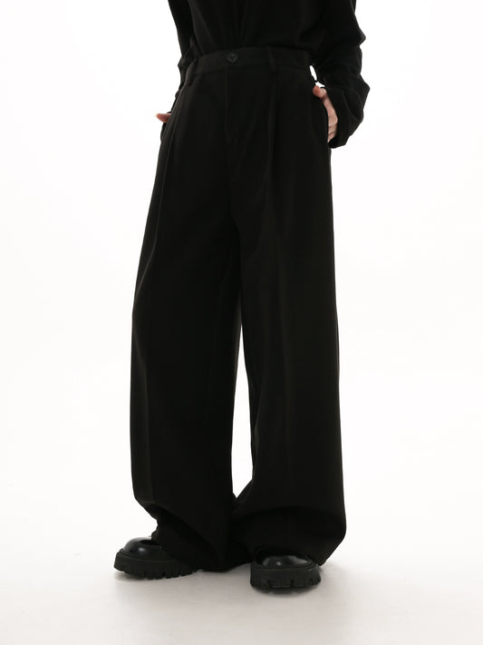 GIBBYCNA Winter New Wide-leg Casual Pants Men's Straight-leg Loose Slim Thickened Tweed Trousers