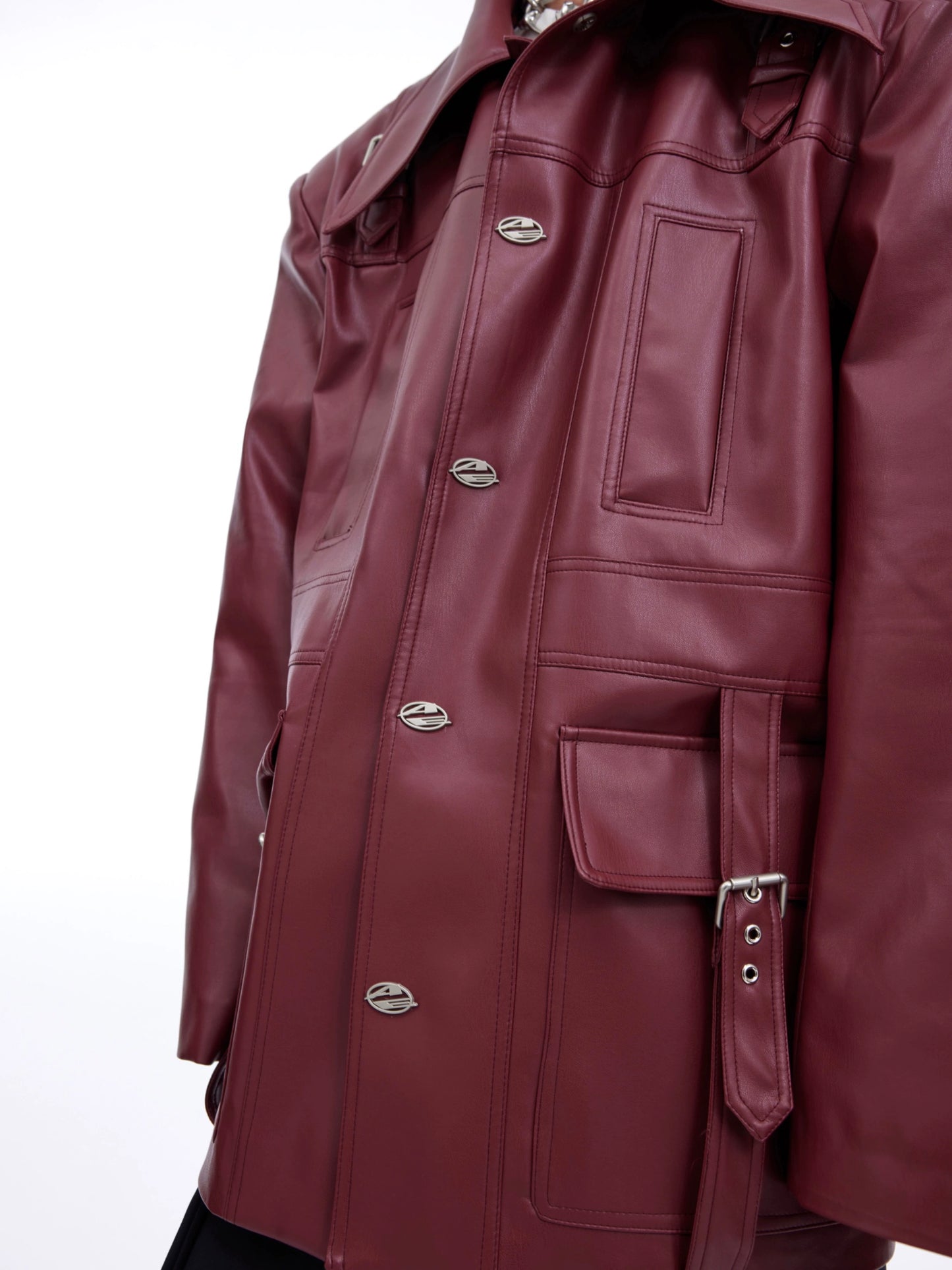 CulturE Niche Vintage Distressed Silhouette Leather Jacket Heavy Work Three-Dimensional Bone Line Design Sense Red Jacket Jacket Men