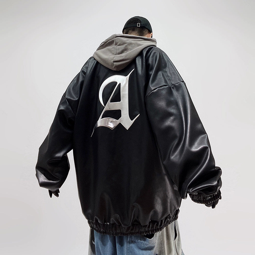 UUCSCC hip hop trendy brand biker jacket bomber jacket loose oversize baseball jersey retro PU leather jacket