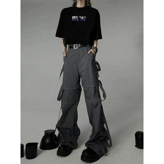 CROWORLD's original design sense streamer loose casual pants men's and women's high street ruffian cargo pants trendy brand summer