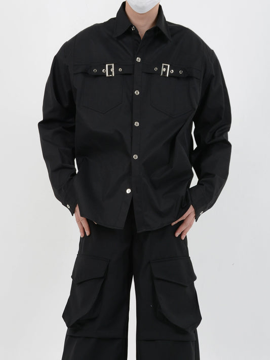 LUCE GARMENT niche deconstructed padded shoulders premium long-sleeved shirt men's loose simple design cardigan top