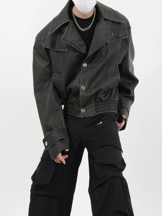 LUCE GARMENT Niche Deconstructed Design Heavy PU Leather Jacket Men's Lapel Premium Loose Retro Jacket