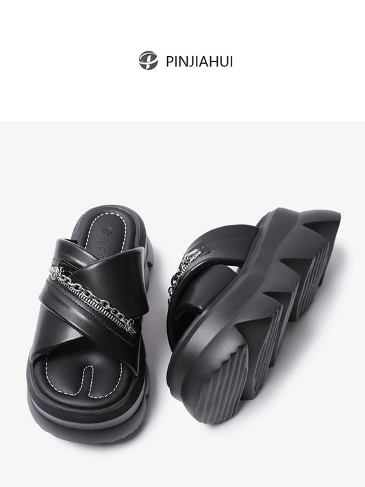 pinjiahui wears Internet celebrity hot flip-flops 2024 summer new slippers women's flatform zipper thick-soled sandals