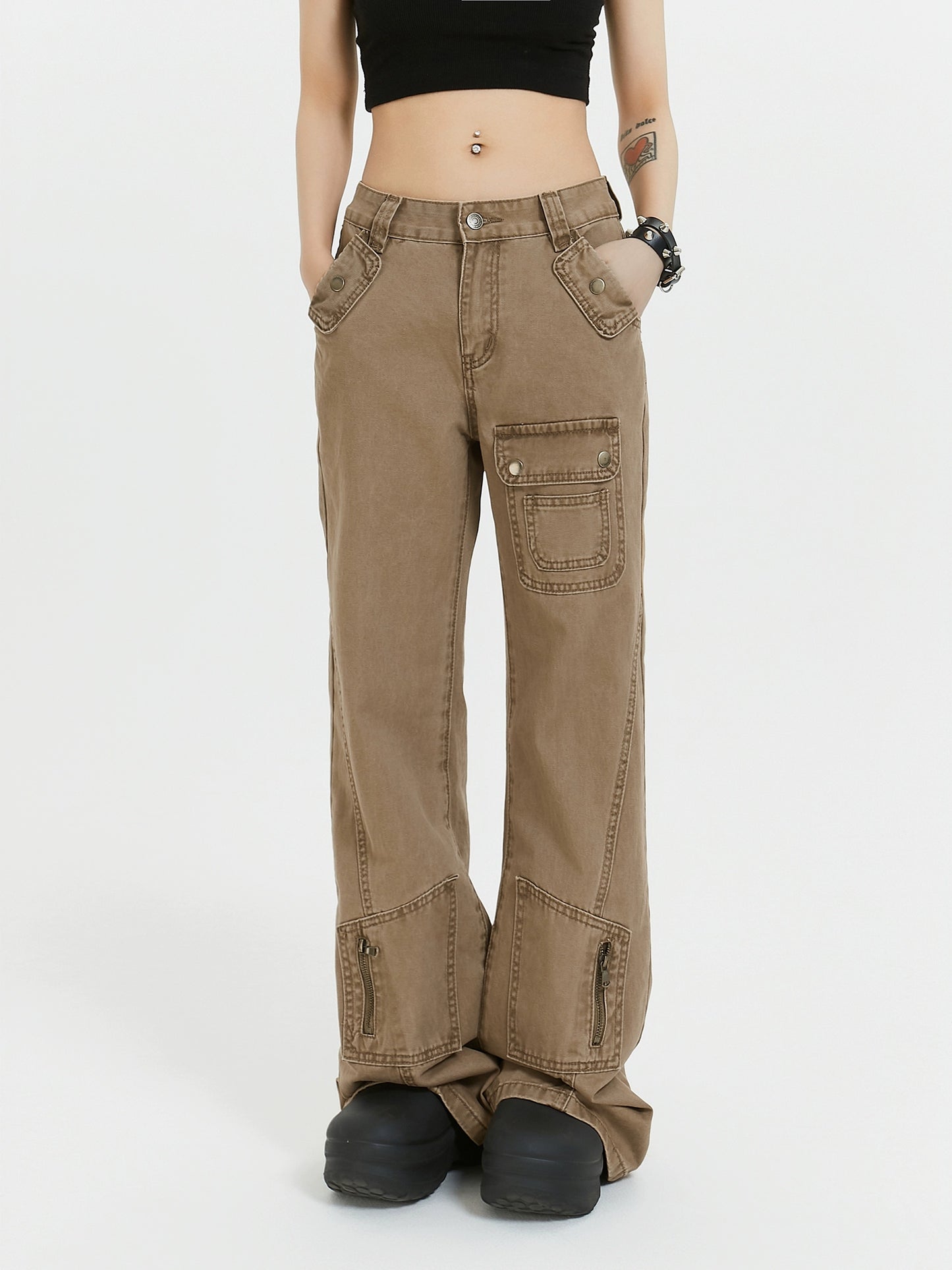 MICHINNYON retro design sense multi-pocket cargo pants street slim casual straight loose pants new