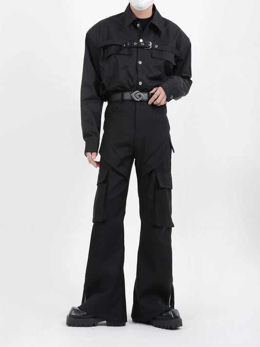 LUCE GARMENT Niche Deconstructed Split Bootcut Cargo Pants Men's Design Sense Metal Zipper Mop Track Pants