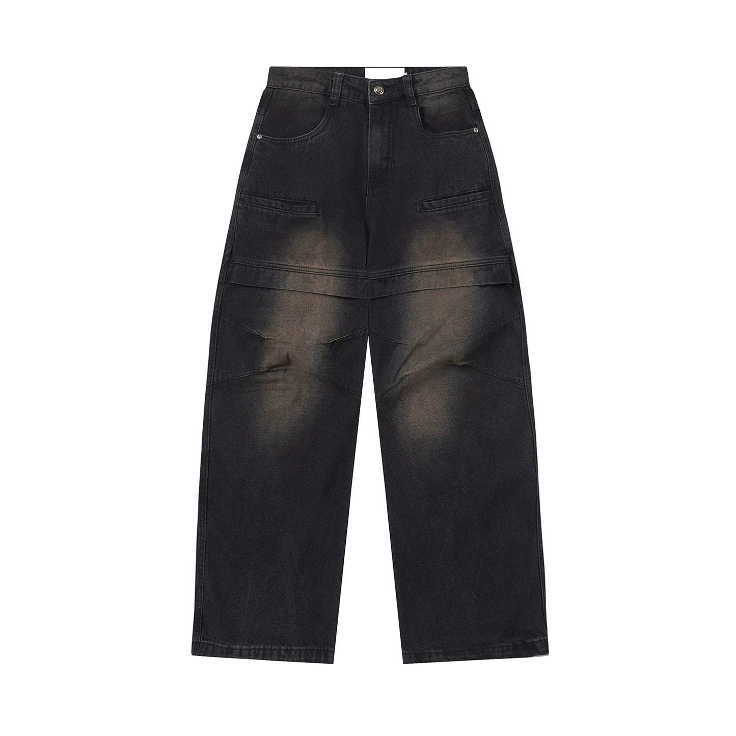 MICHINNYON American straight wash distressed scimitar dark function splicing wide-leg men's and women's jeans new