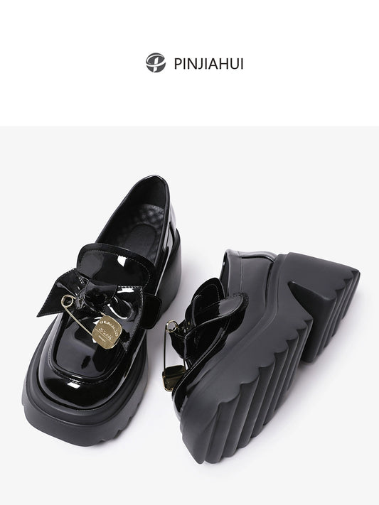 Pinjiahui original design one shoe three wear platform loafers black patent leather British style slip-on shoes