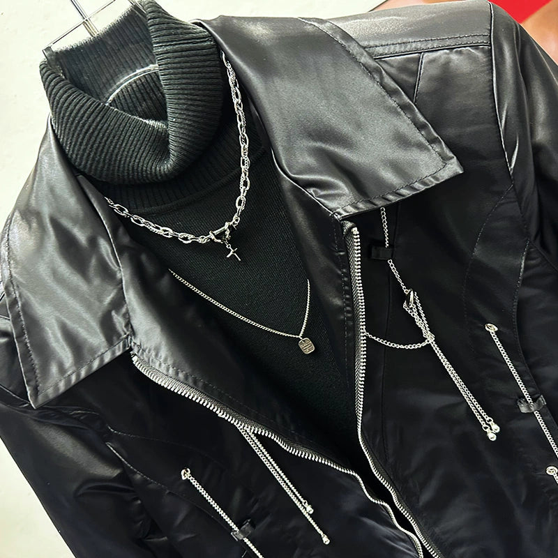 2024 spring new niche design sense chain jacket jacket men's personality fried street loose luxury top tide