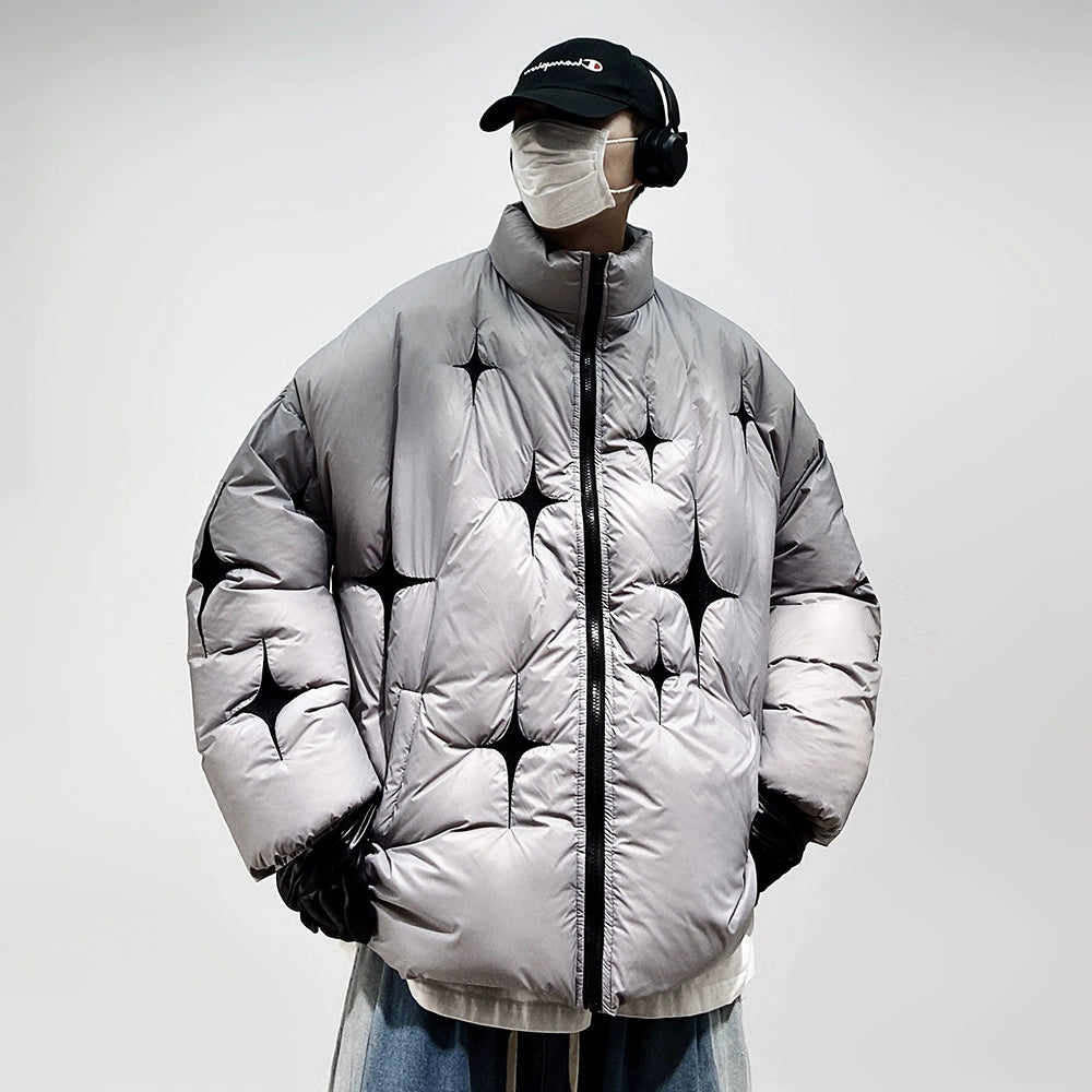 UUCSCC hip-hop trendy brand embroidered cotton jacket winter loose warm cotton jacket light white duck down jacket men