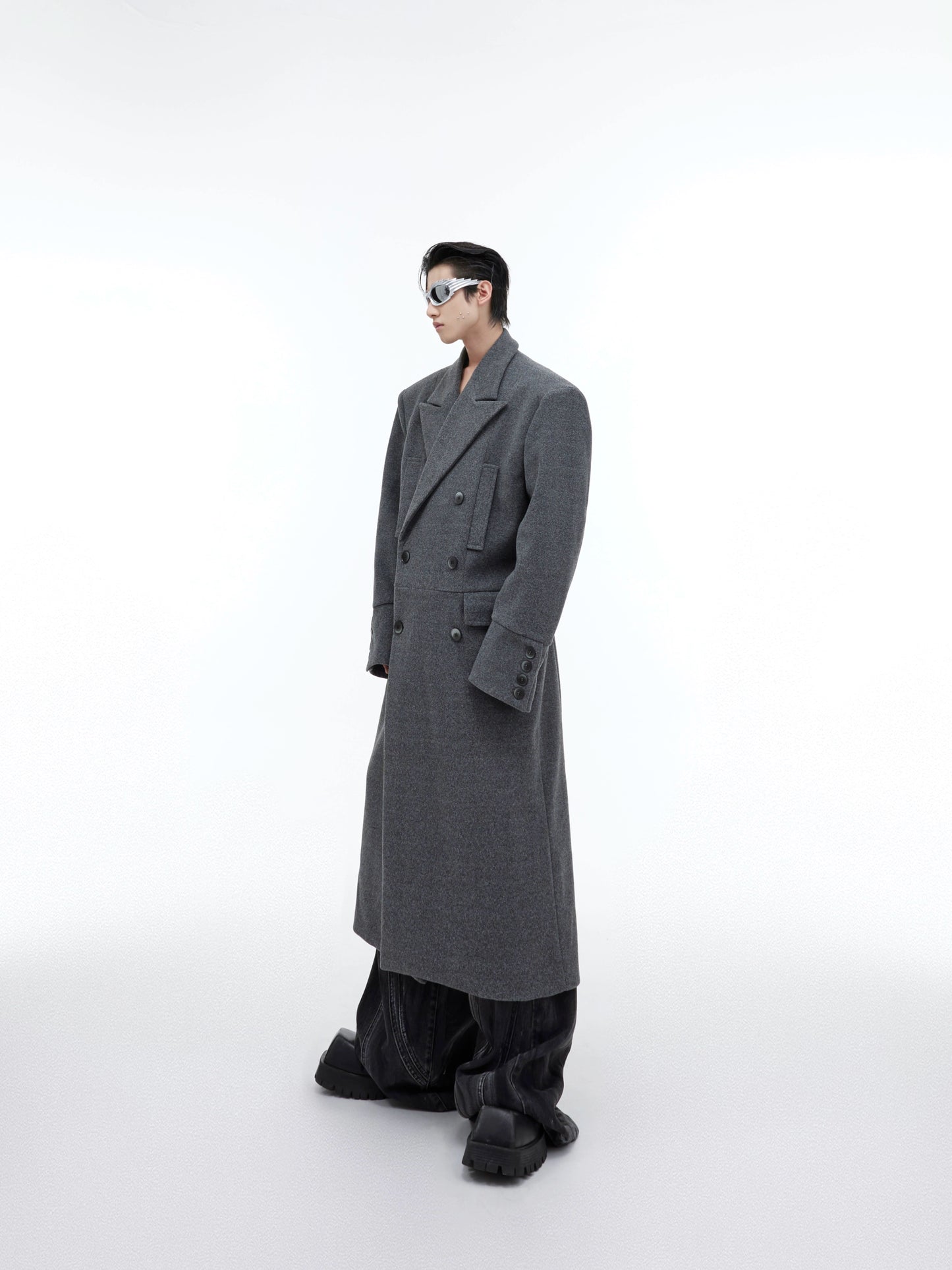 CulturE niche deconstructed shoulder padded tweed coat, simple casual long over-the-knee trench coat, autumn and winter coat