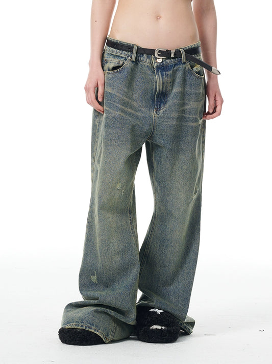 ANTERIOR LOVED COTTON HARD-WEARING VINTAGE NOSTALGIC WASH-BREAK DISTRESSED JEANS CASUAL TROUSERS MOPPING