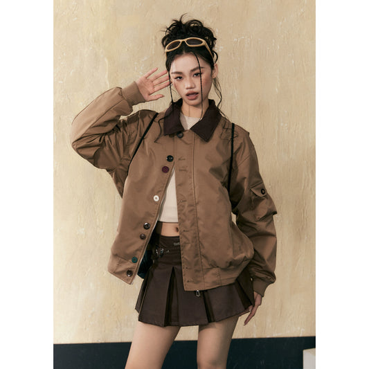 EZEK Original Maillard Brown Cleanfit Contrasting Jacket Women's Spring and Autumn Design Sense Niche Top Trend