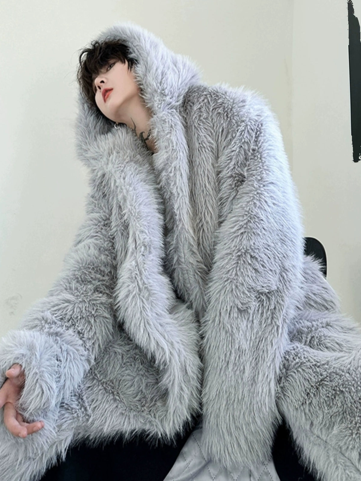 Winter clothes with a sense of luxury plus plush warmth, environmentally friendly fur men, thickened and fashionable mid-length fried street coat jacket tide