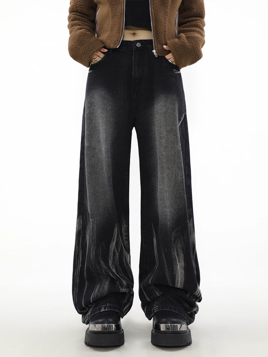 MRNEARLY American Jeans Men's 2023 New Straight Leg Drap Loose Tie-Dye High Street Pants Vintage Trousers