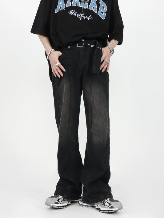 MRNEARLY American high street jeans men's design sense niche straight pants premium sense vintage trousers