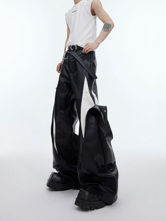 CulturE Heavy Industries Niche Deconstructed Leather Pants Metal Button Design Sense Wide Leg Pants Line Split Casual Pants Men
