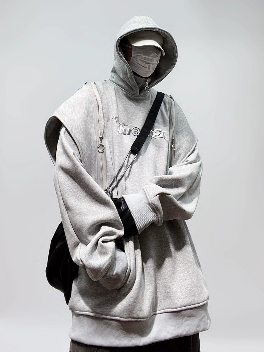 UUCSCC Winter Hip Hop Trendy Brand Loose Casual Hooded Sweatshirt Fashion High Street Oversize Padded Shoulders Hoodie Men