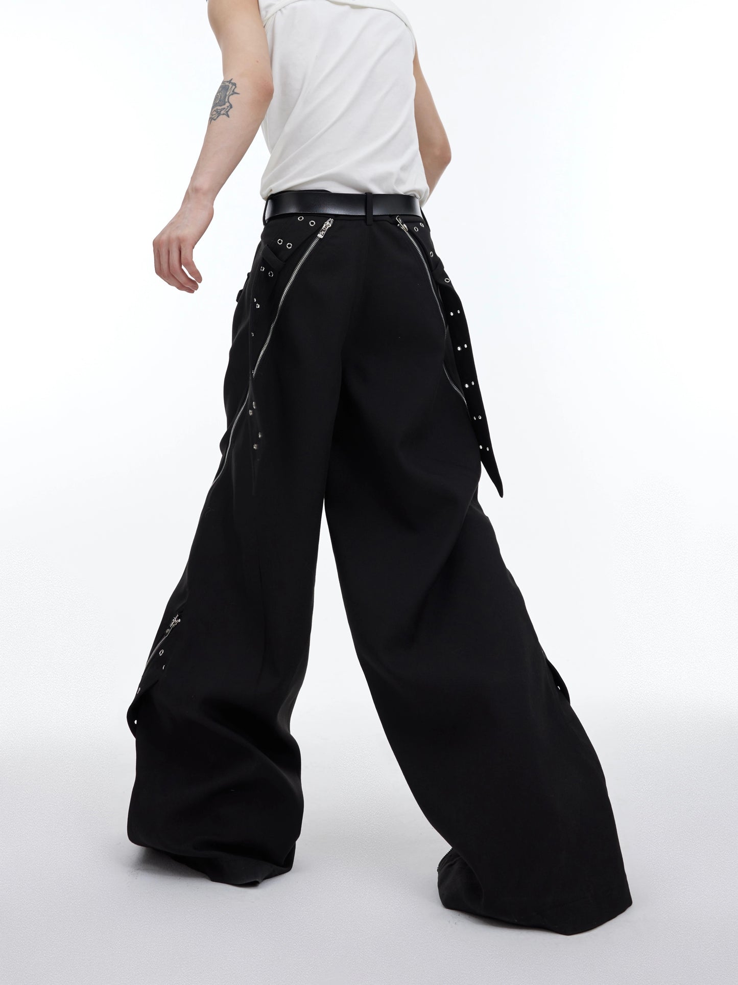 Cultur E24ss heavyweight niche deconstructed metal zipper design sense wide-leg pants loose drape slacks men
