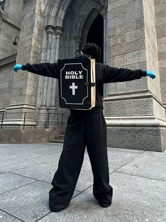 TRBRUSHSHIFT hip-hop street cross BIBLE BOOK shoulder PU leather backpack ins with the same bag