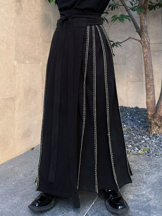 Fei homemade winter thickened Chinese style tweed Chinese horse face skirt with gold line webbing casual pleated long skirt