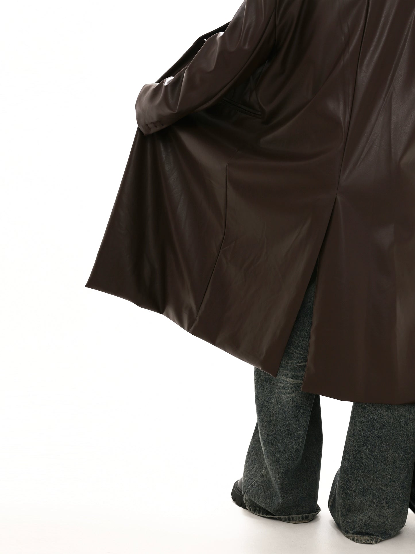 GIBBYCNA Long PU leather blazer coat