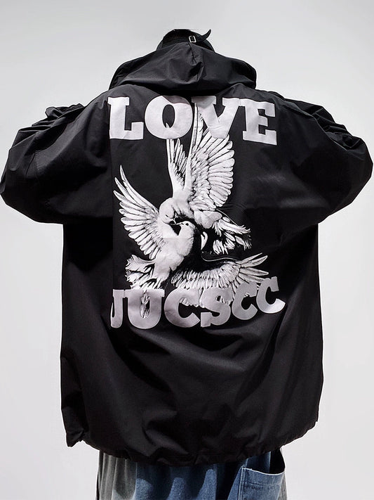 UUCSCC hip hop trendy brand loose casual zipper trench coat American oversize hooded sunscreen jacket men