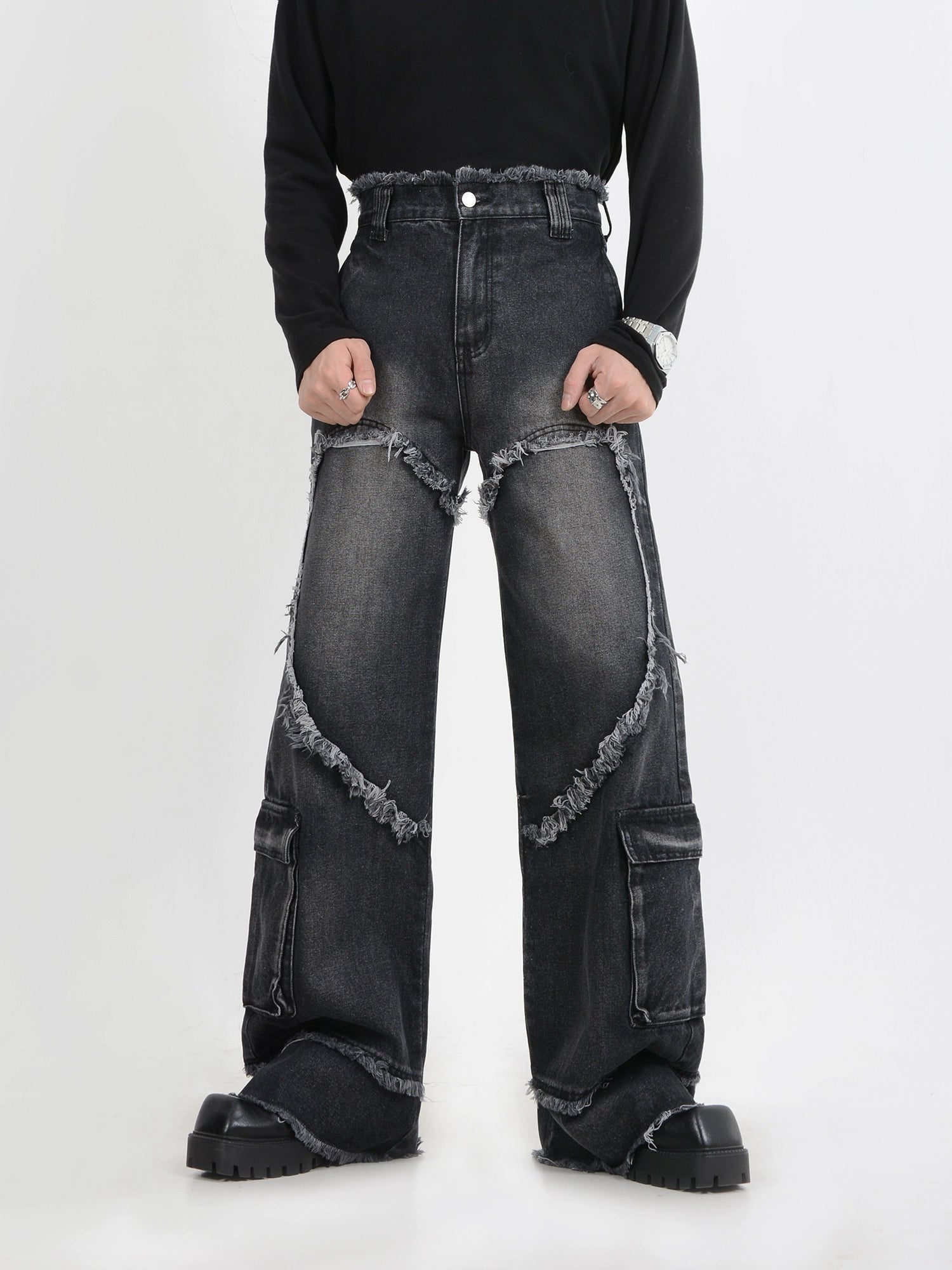 LUCE GARMENT niche deconstructed heavy-duty washed raw edge jeans