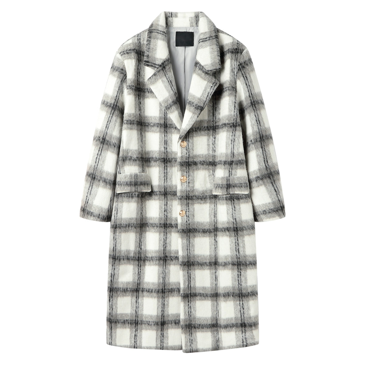 BAKUCO Korean style over-the-knee mid-length plaid woolen coat casual warm tweed jacket