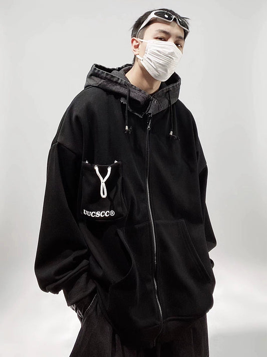UUCSCC trendy brand hip hop american oversize detachable hooded sweatshirt loose plus size couple hoodie men