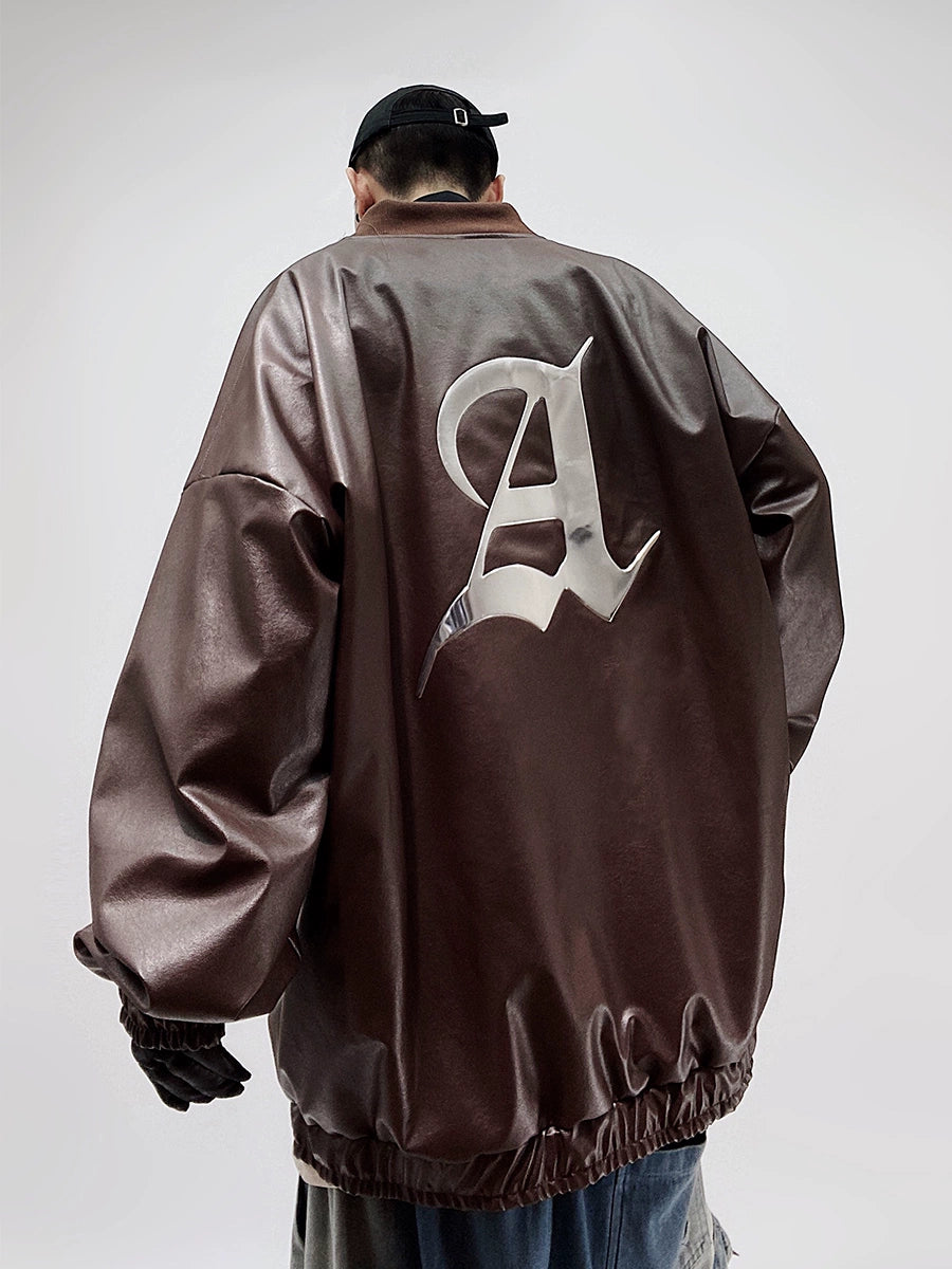 UUCSCC hip hop trendy brand biker jacket bomber jacket loose oversize baseball jersey retro PU leather jacket
