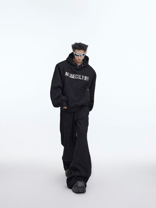 CulturE Fall/Winter Heavyweight Fine Glitter Fleece Thickened Hooded Sweatshirt Set Deconstructs Lines and Relaxed Wide-leg Pants