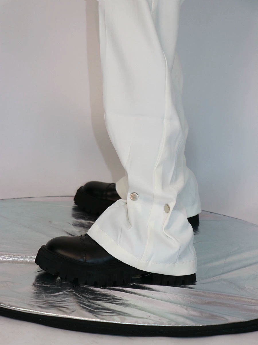 CultutE niche metal button design sense trousers loose straight-leg pants pure white casual pants men's simple and advanced