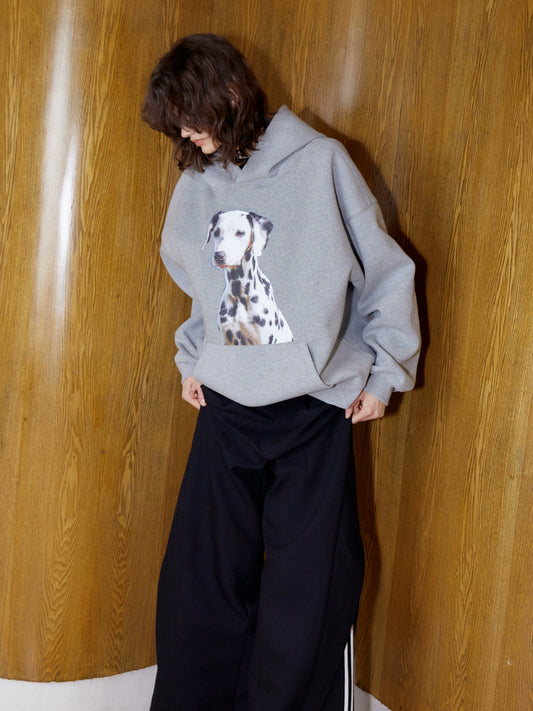 ANTERIOR LOVED × CasseSango Dalmatian-print hooded fleece sweatshirt