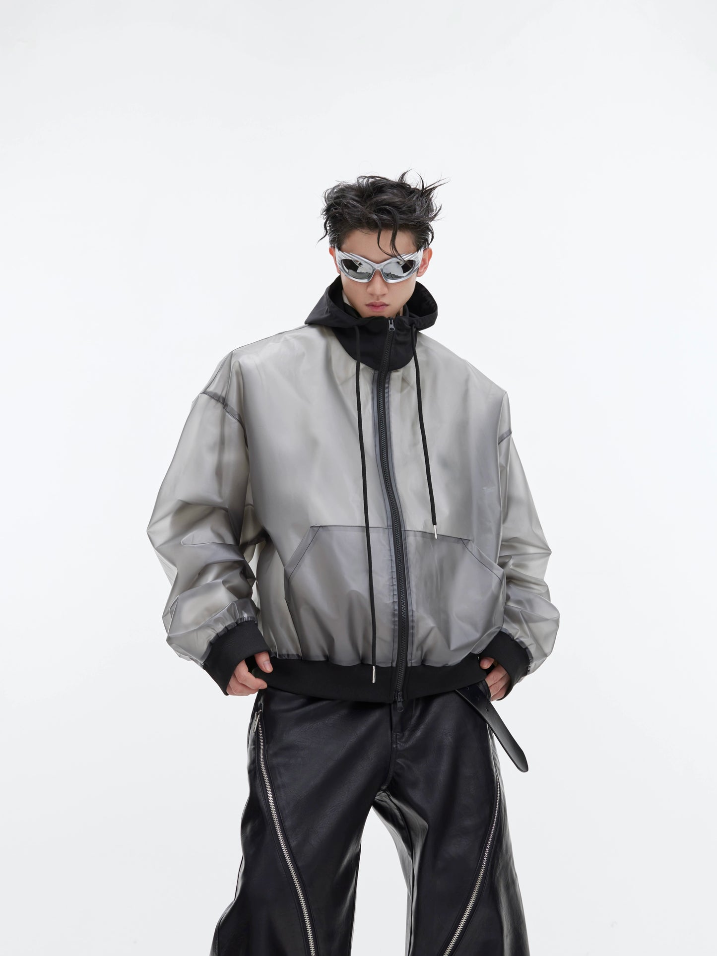 Cultur E24ss Spring Pioneer Niche Transparent Design Sense PU Leather Jacket Hooded Loose Jacket For Men & Women