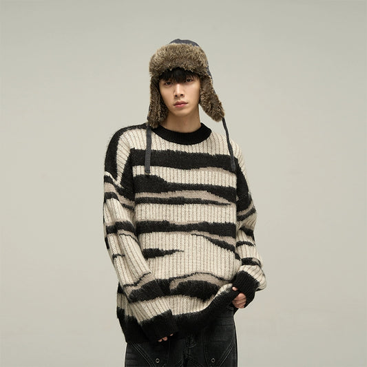 WLNEXT Tailo American Vintage Men's Sweater 2023 New Striped Crewneck Lazy Couple Knit