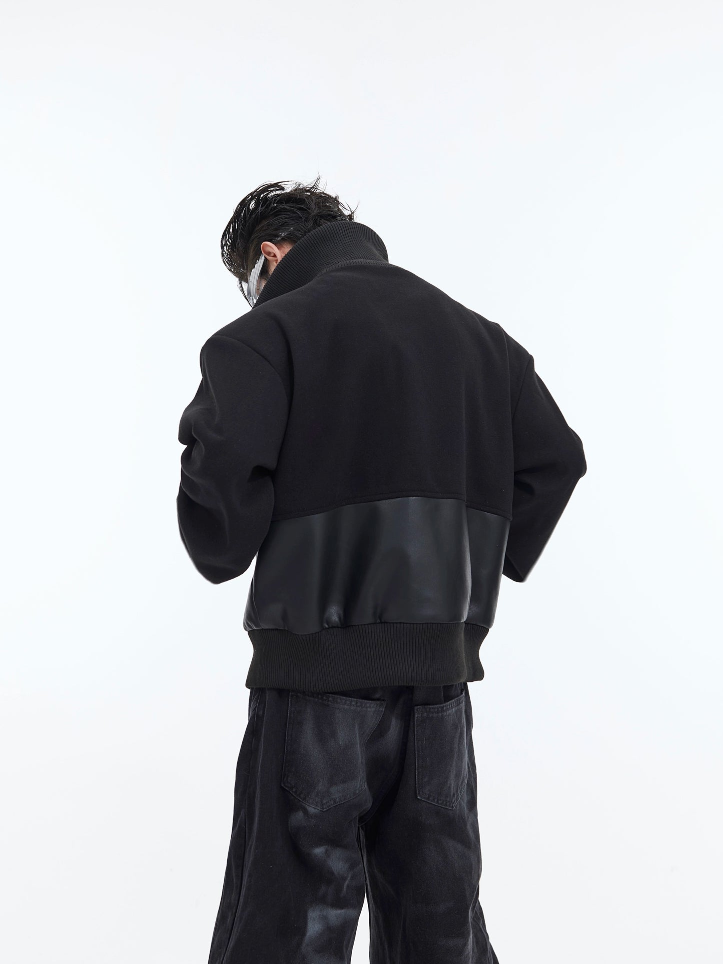 Cultur's E24ss niche deconstructed heterogeneous stand collar padded shoulders cropped jacket with a simple premium silhouette top