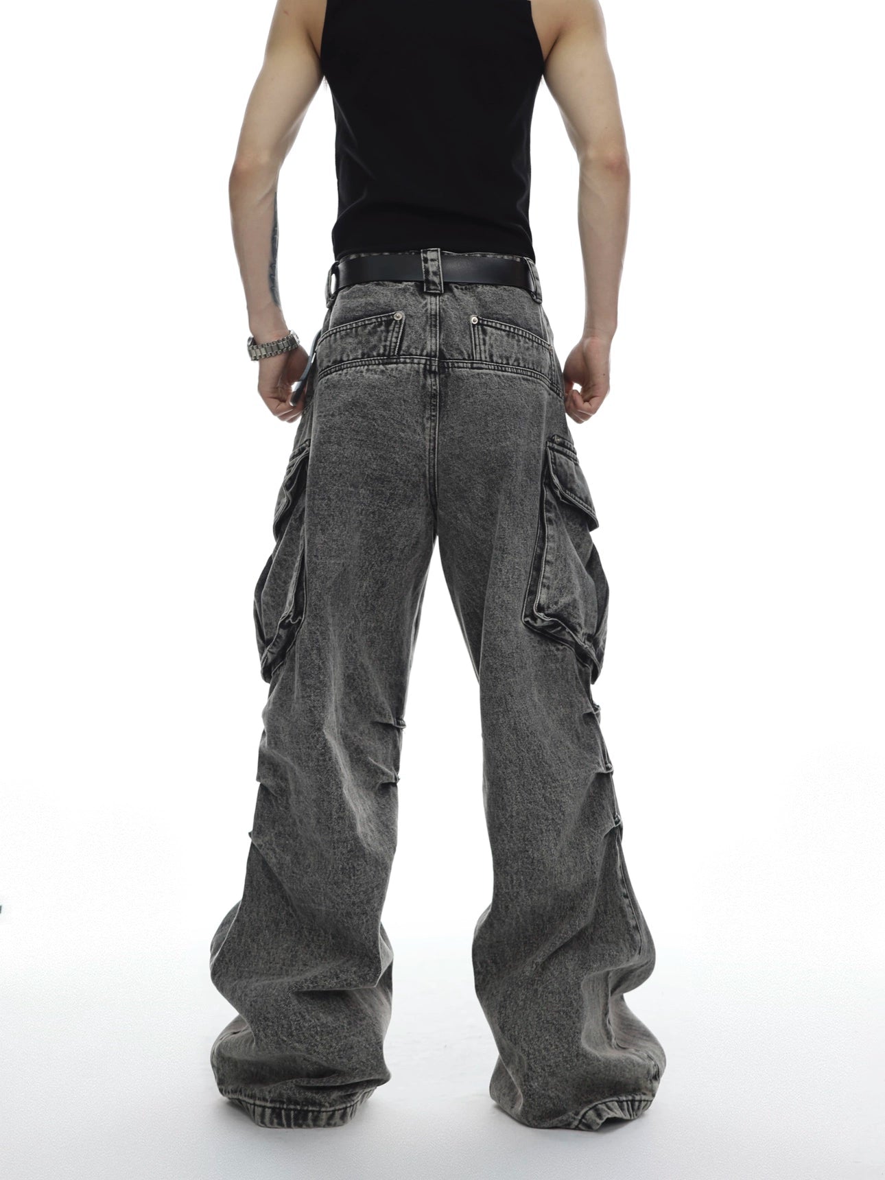 CulturE Minority Heavy Industry Wrinkle Washed Micro Horn Jeans Large Pocket Design Casual Wide Leg Pants Men