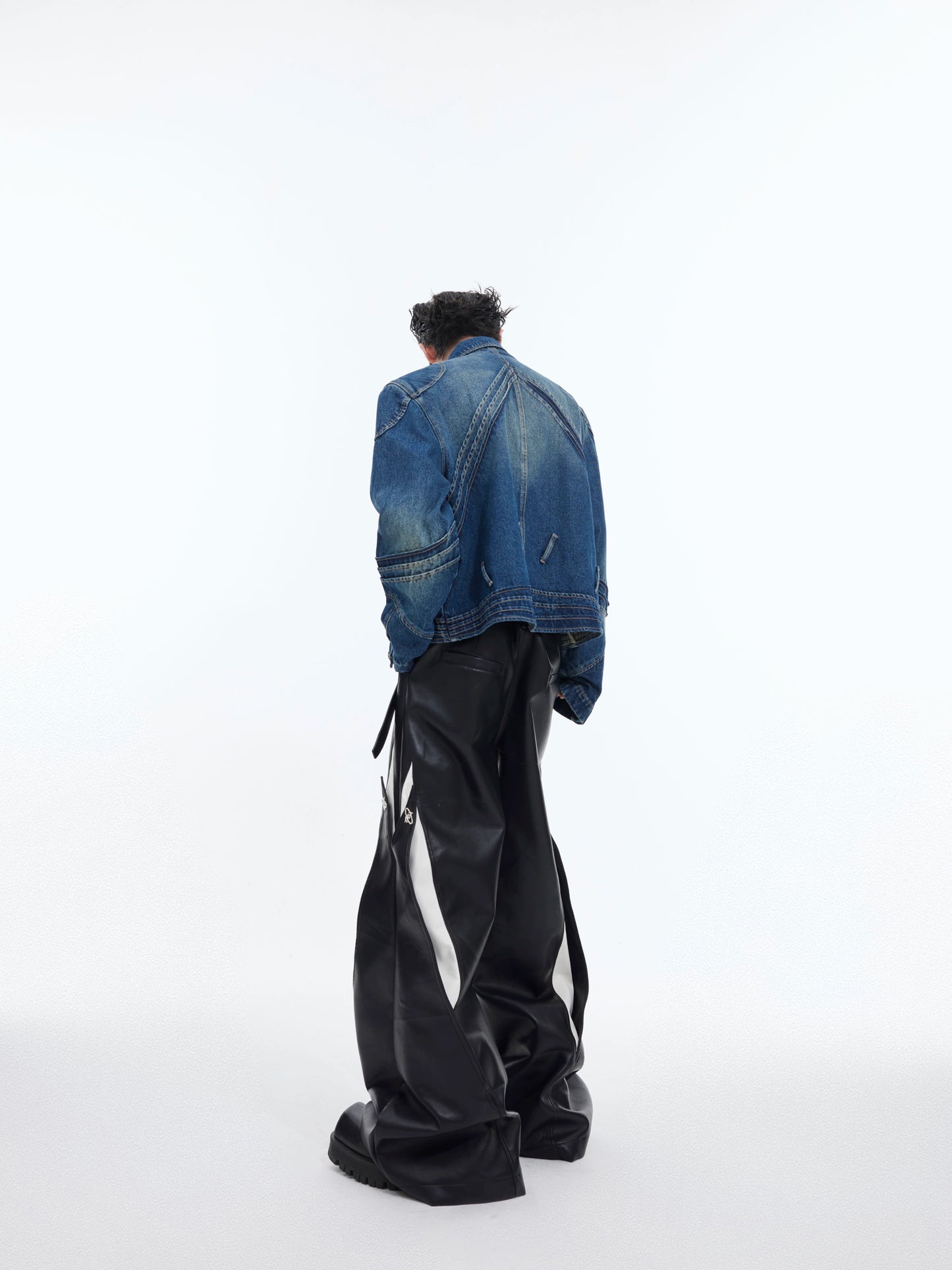 CulturE is a heavyweight niche deconstructed washed vintage denim jacket with a three-dimensional split silhouette jacket for men