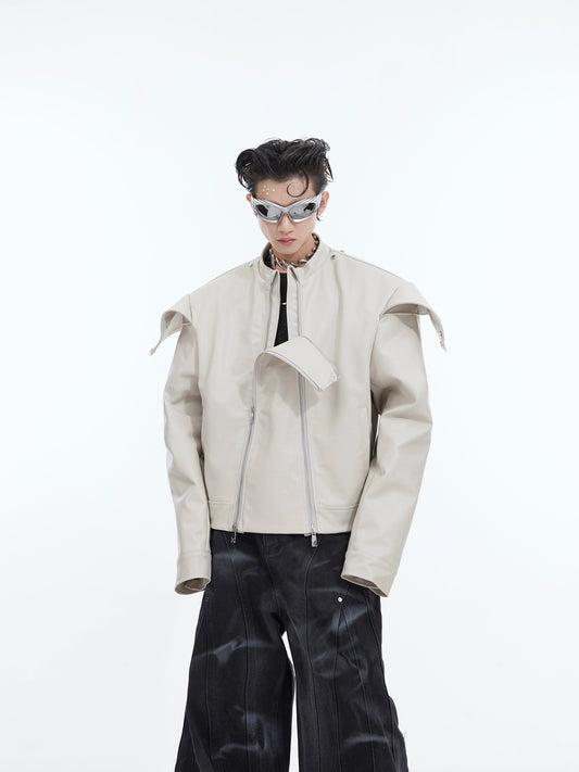 CulturE niche deconstructs the heavyweight double zip split design sense PU leather jacket jacket silhouette biker suit