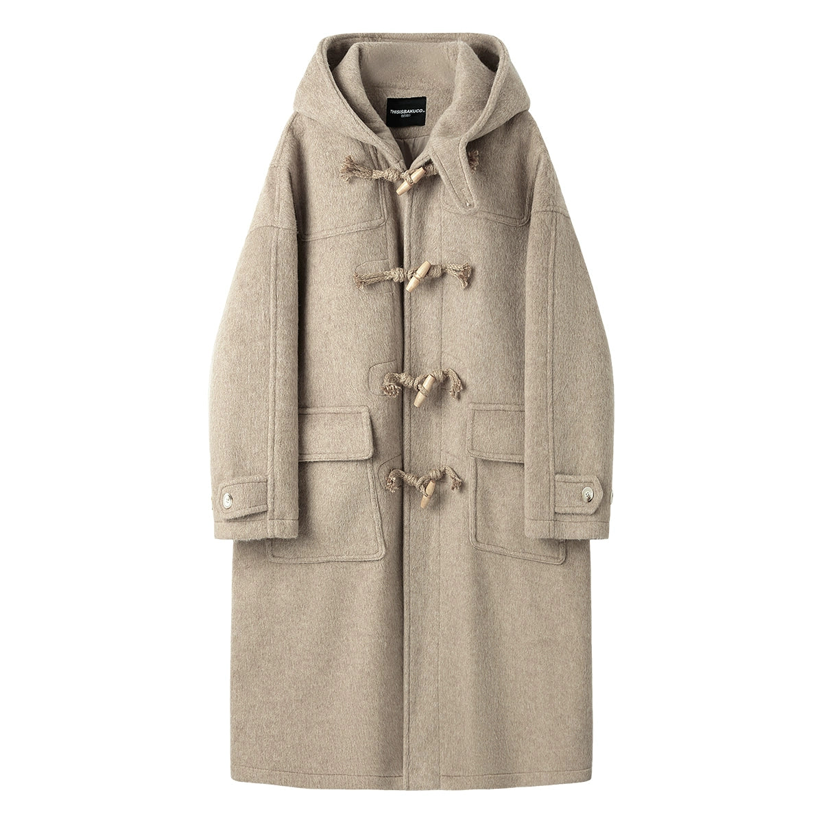 BAKUCO wool horn buckle thickened hooded coat casual and versatile woolen jacket