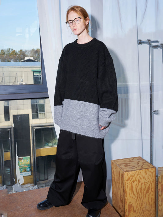 ANTERIOR LOVED×CasseSango double-sided contrasting black and gray sweater autumn and winter design top