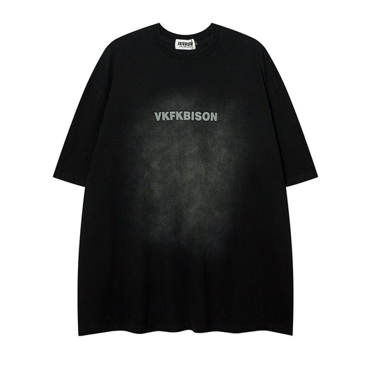 VEG Dream dark tie-dye gradient letter short-sleeved T-shirt for men and women trendy brand large size oversize half-sleeve
