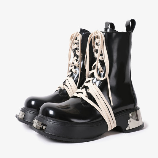 Pinjiahui niche design Martin boots women's British style platform high top strap side zip leather high boots