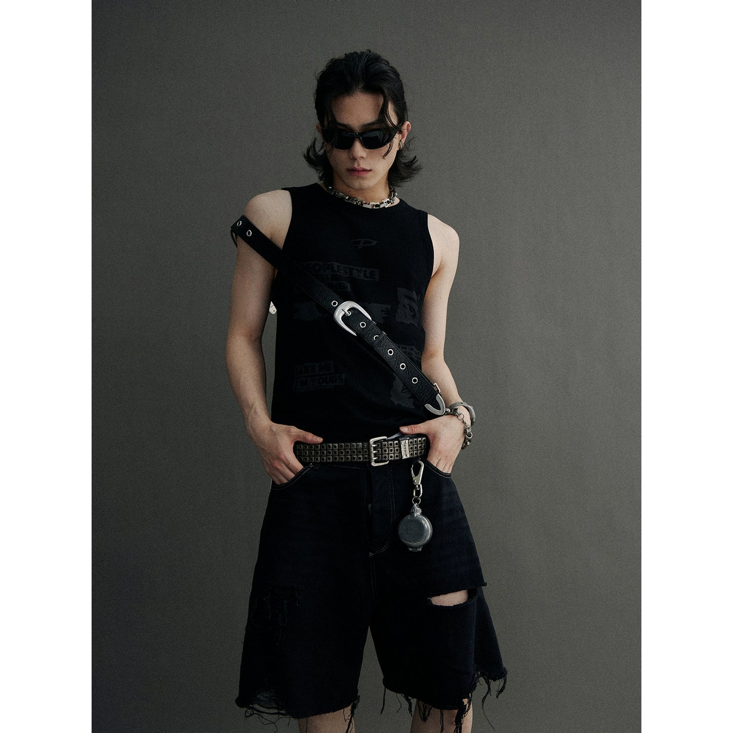 PEOPLESTYLE graffiti pit strip knitted vest psychological retro original punk print genderless suspender black