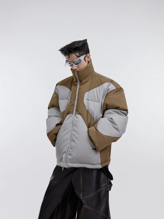 CulturE niche deconstructed split contrasting design cropped padded jacket with metallic embellishments for loose bread