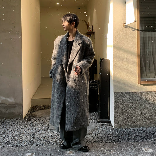 BAKUCO Korean style padded mid-length tweed jacket with wool casual tweed coat men