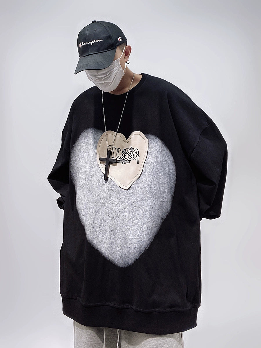 UUCSCC American hip hop hip hop brand pullover long sleeve round neck sweatshirt oversize loose casual love top men
