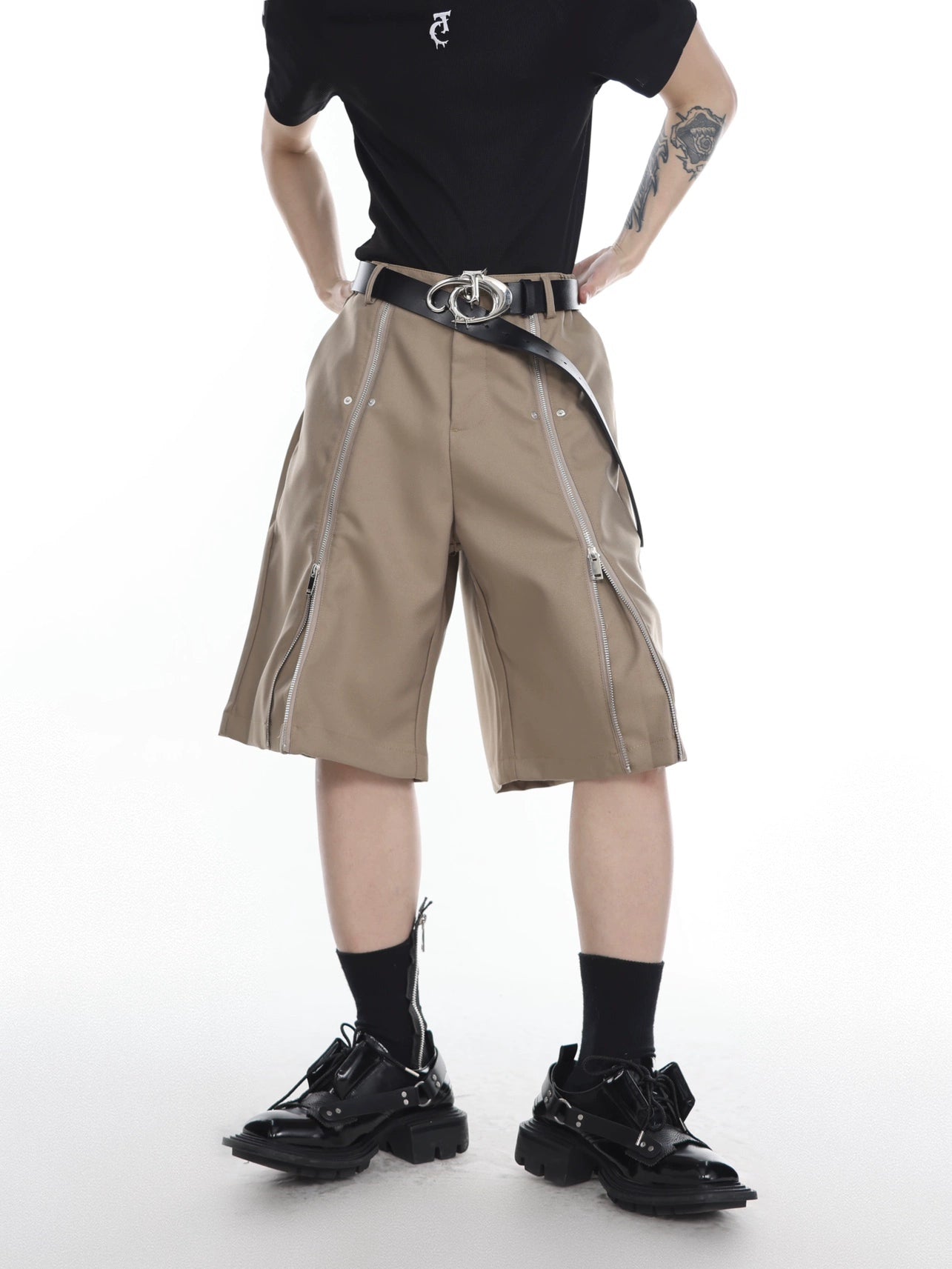 CulturE summer niche deconstructed metal zipper design suit shorts men's loose casual 5-point pants all-match pants