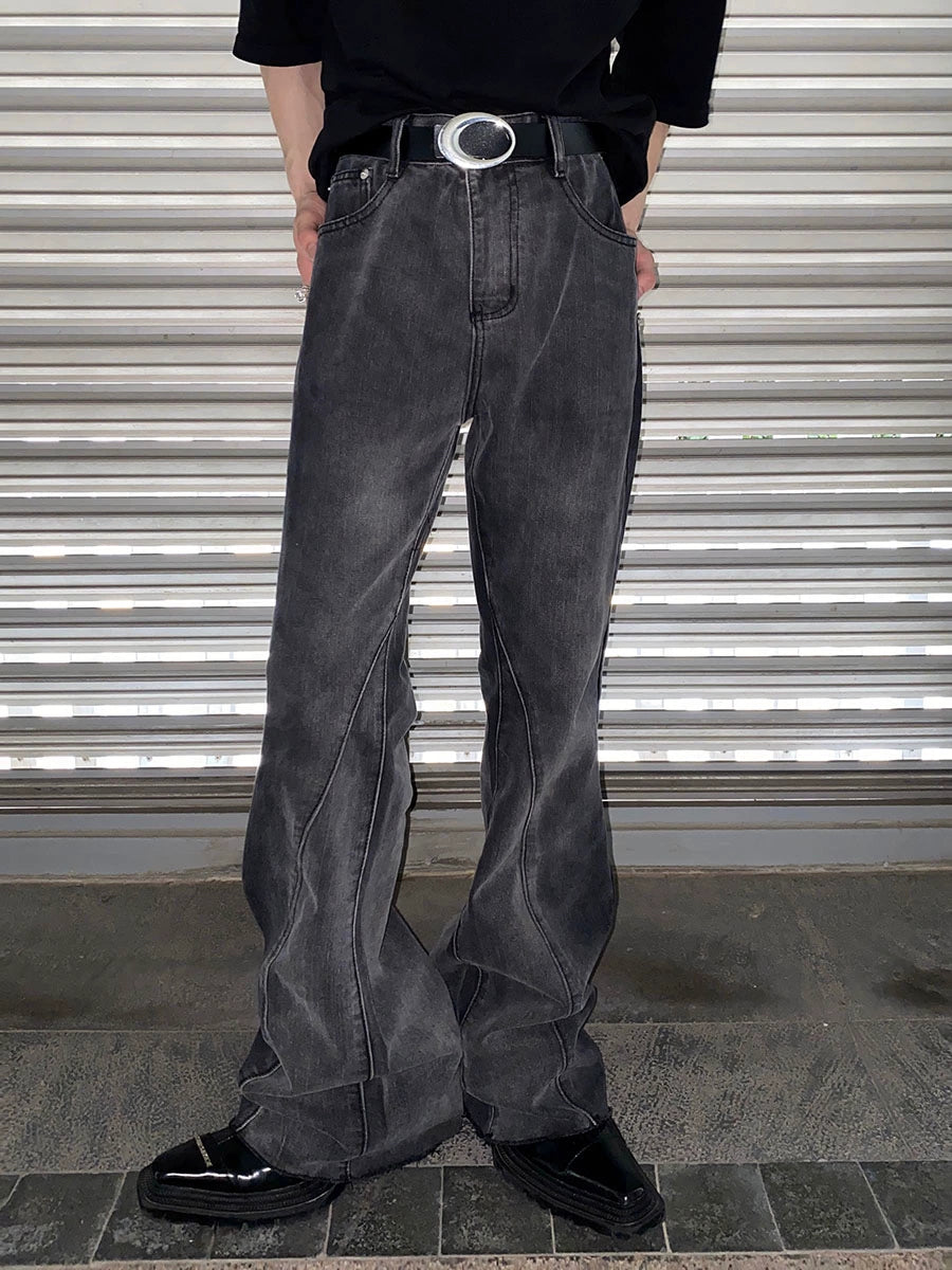 Culture spring niche hit color tie-dye gradient jeans micro flared casual pants men's trousers leg damage design