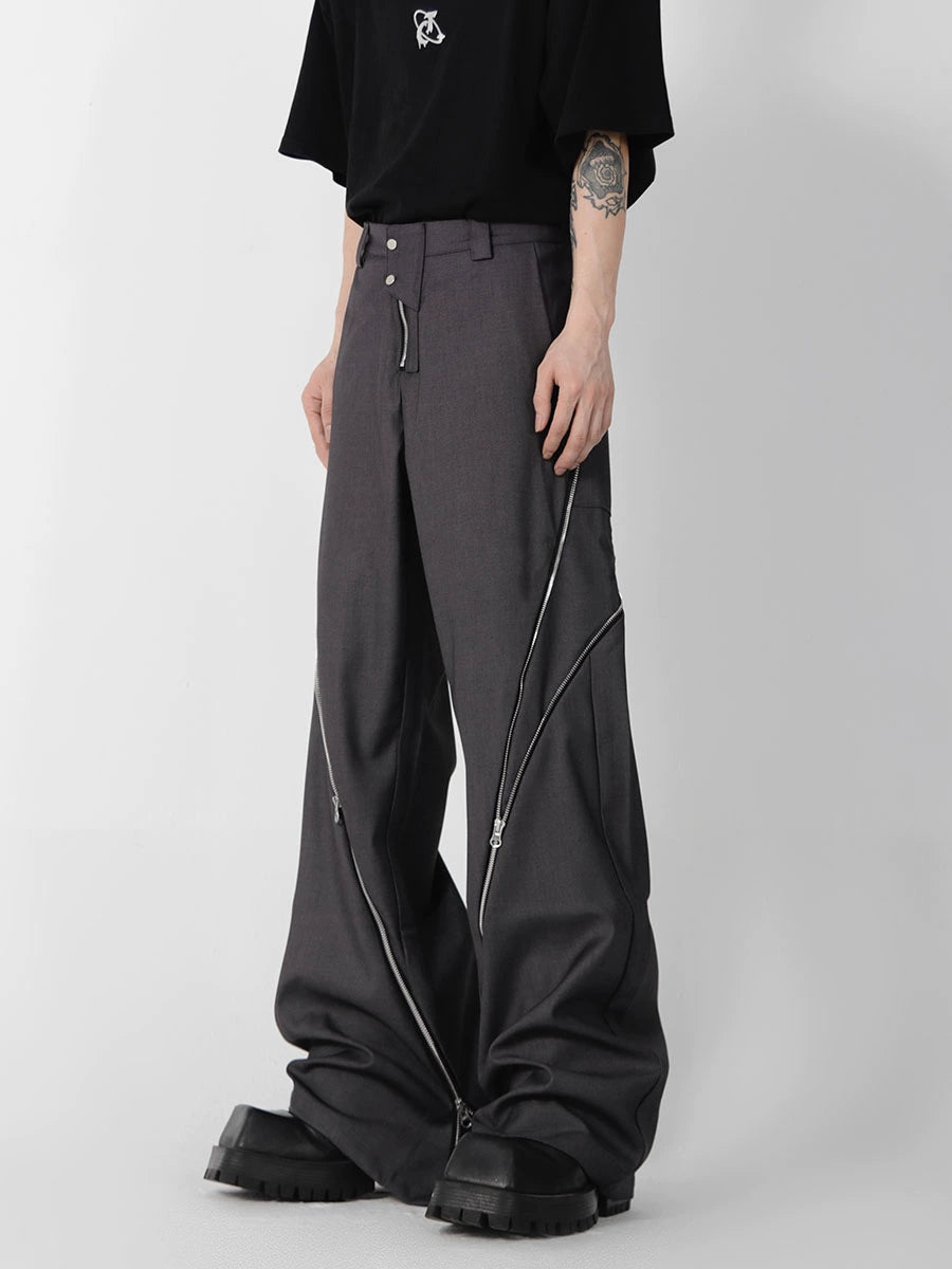 CulturE niche structure design sense zipper split micro flared trousers draped straight leg slacks, long pants men and women